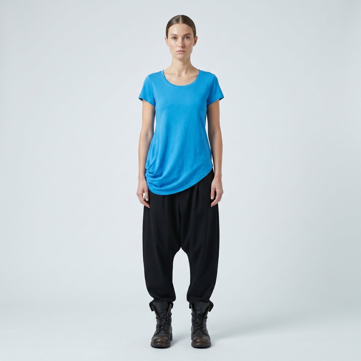 Asymmetric Ruched Cotton T-Shirt