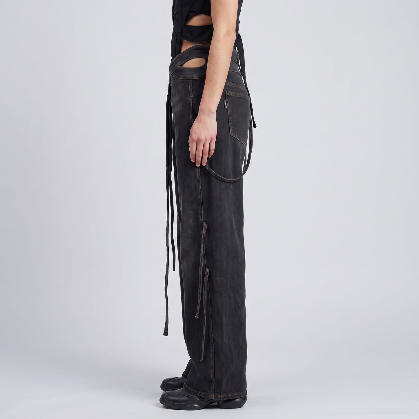 Asymmetric Wrap Waist Denim Trousers