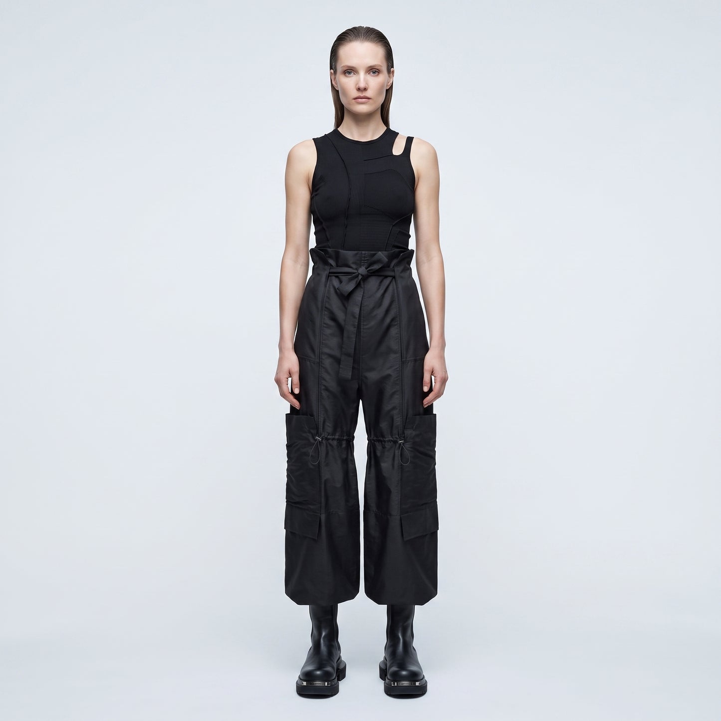High-Waisted Tie-Front Cargo Trousers