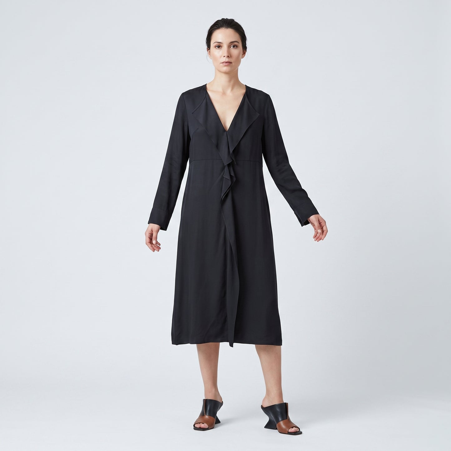 Black Ruffled Lapel Coat