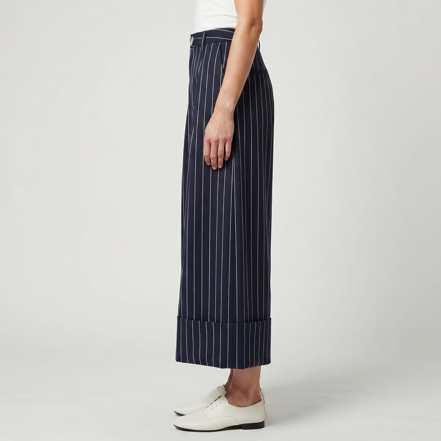 Pinstripe Pleated Wide Leg Trousers