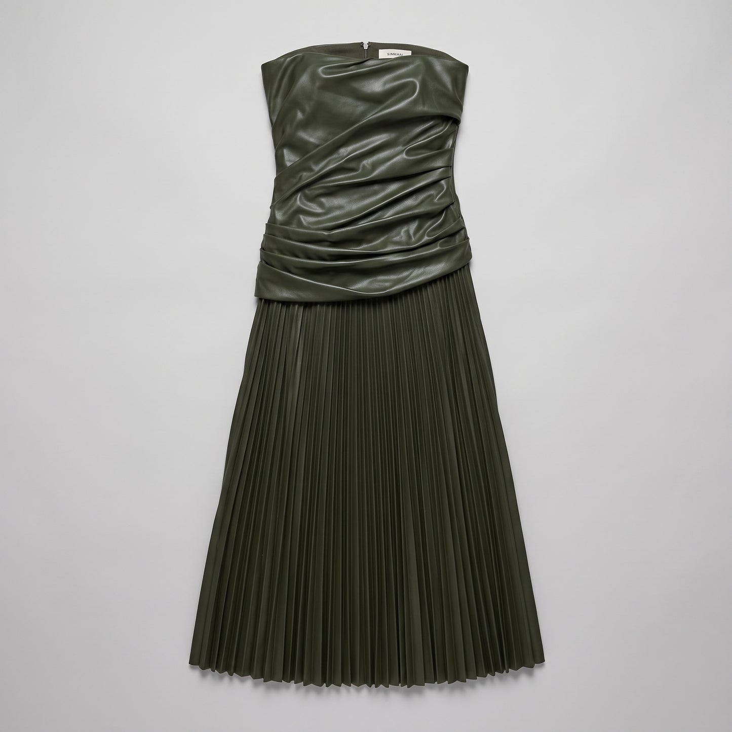 Ruched Faux Leather Pleated Dress