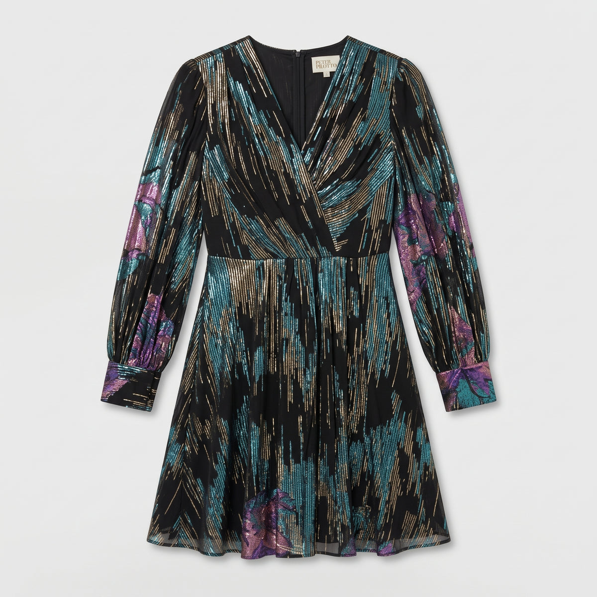 Metallic Floral Wrap Mini Dress