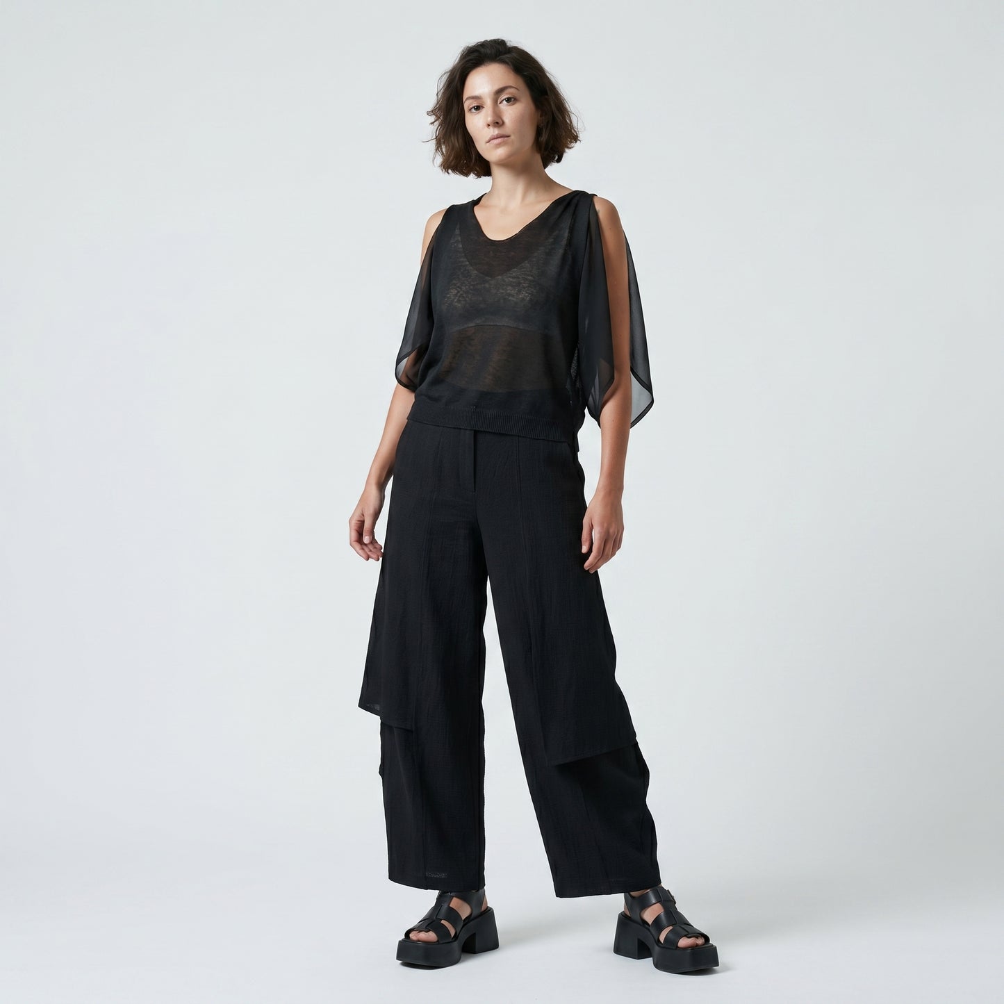 Cold-Shoulder Sheer Sleeve Top