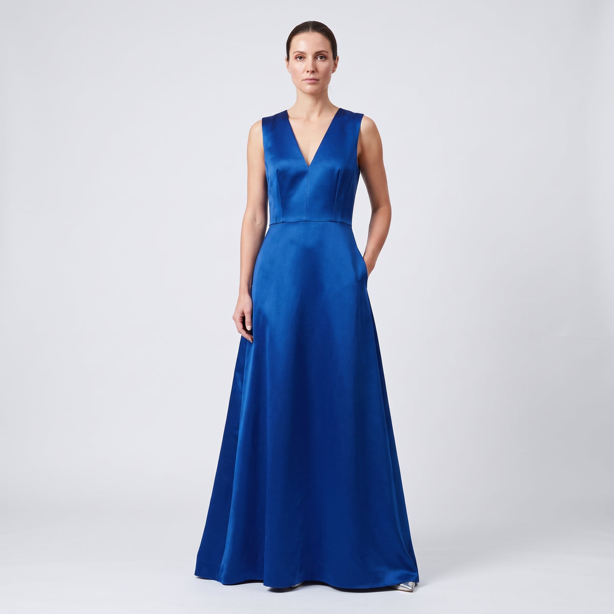 Sleeveless Royal Blue Satin Dress