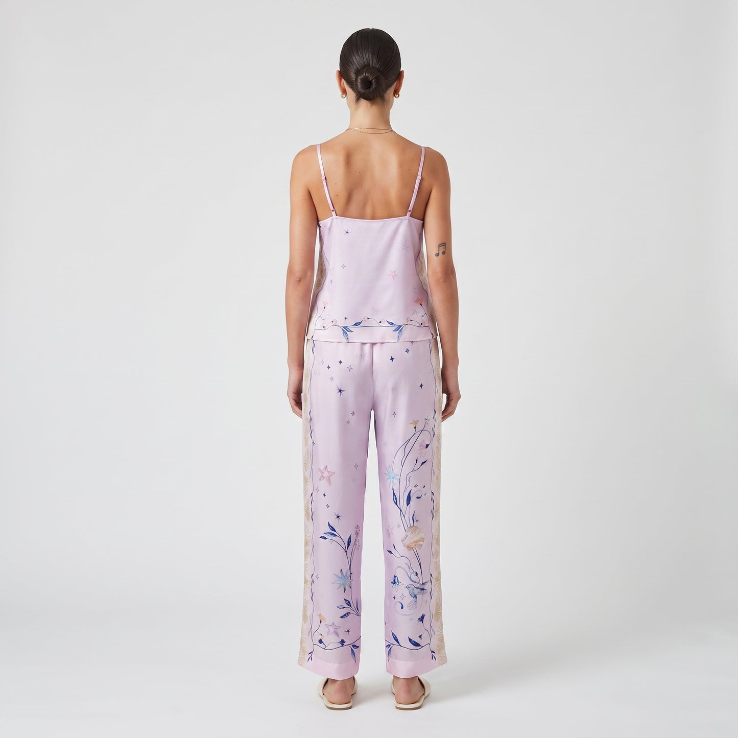 Celestial Print Silk Wide Trousers