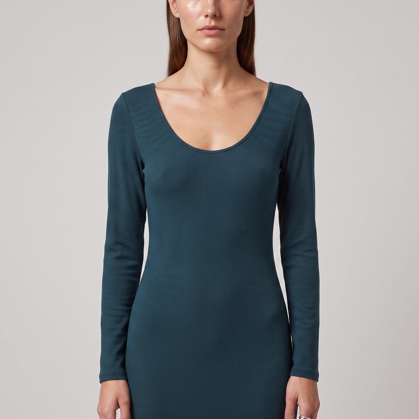 Teal Ribbed Scoop Neck Dress