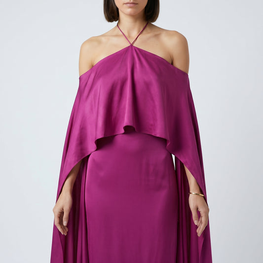 Fuchsia Draped Halter Dress