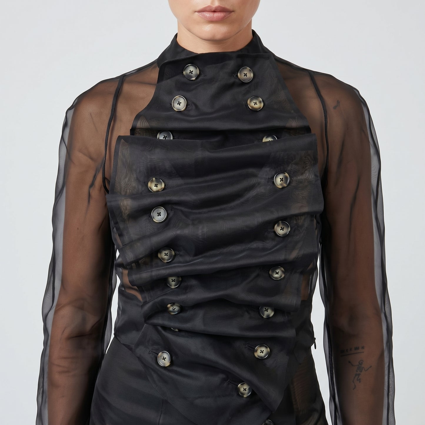 Sheer Double Breasted Draped Top