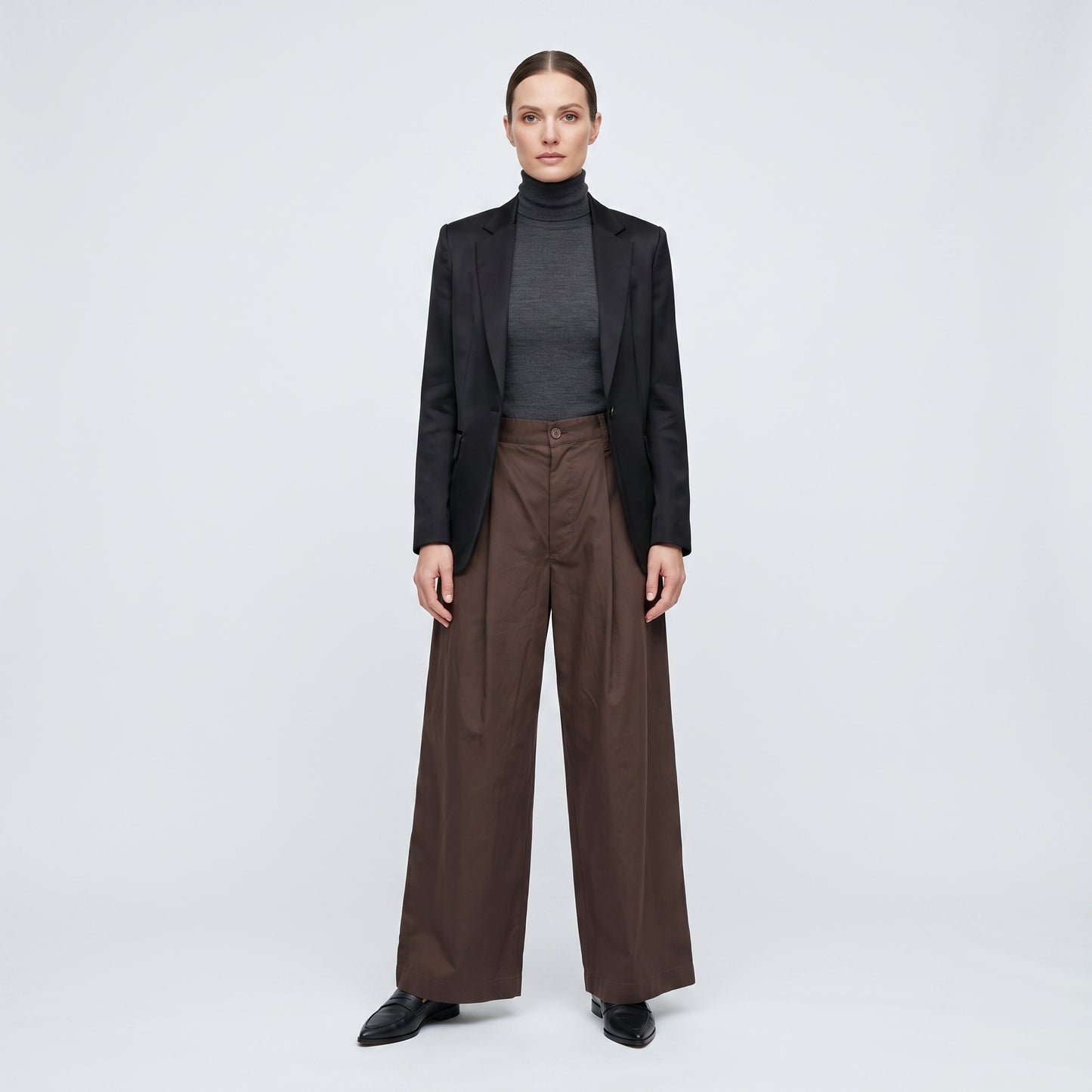 Pleated Wide-Leg Cotton Trousers