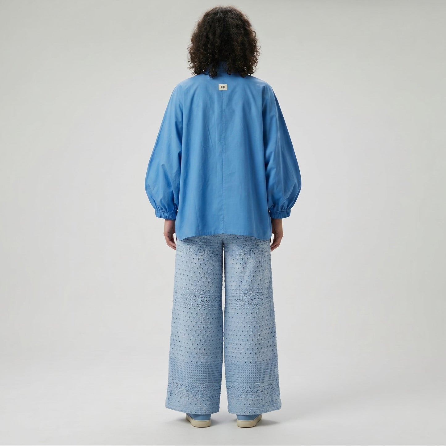 Embroidered Floral Oversized Blue Shirt