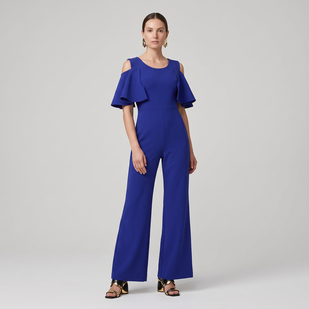 Cobalt Cold-Shoulder Ruffle Jumpsuit