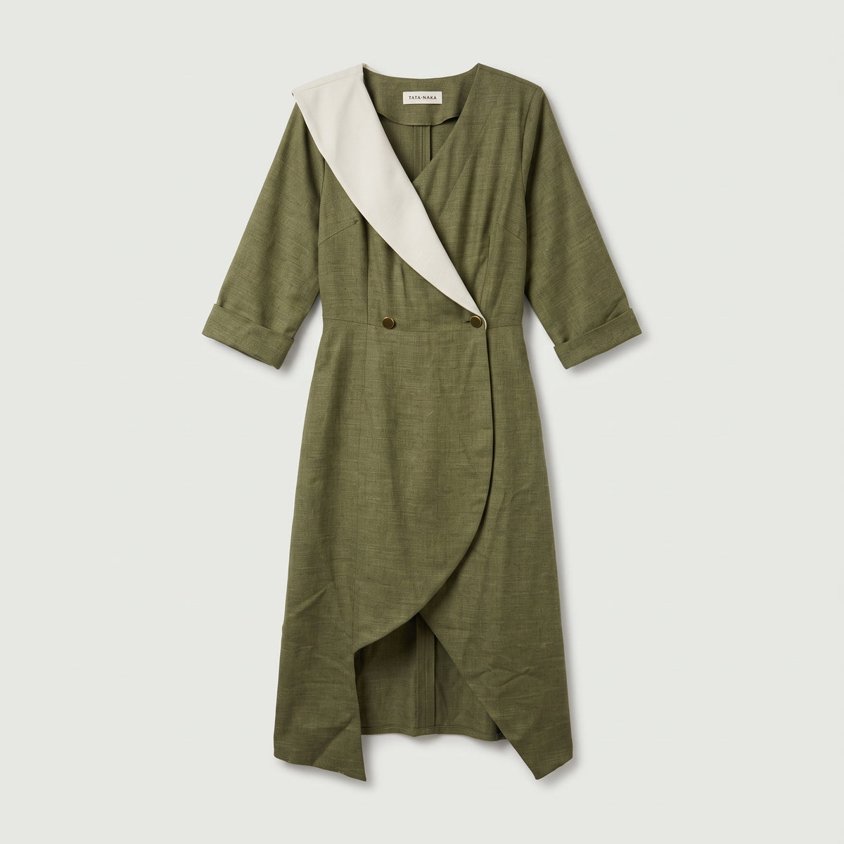 Tailored Olive Wrap Midi Dress