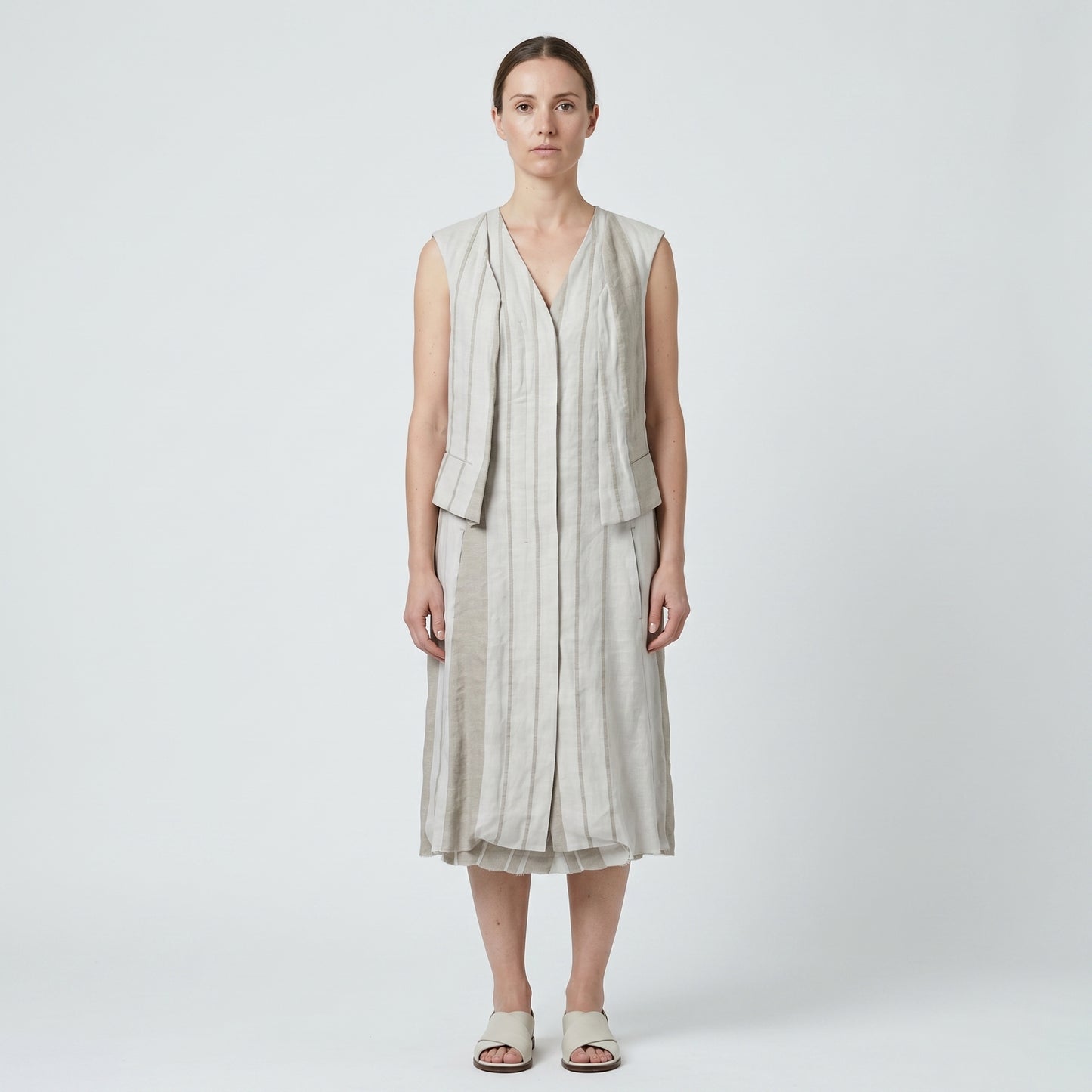 Long Striped Tailored Linen Vest