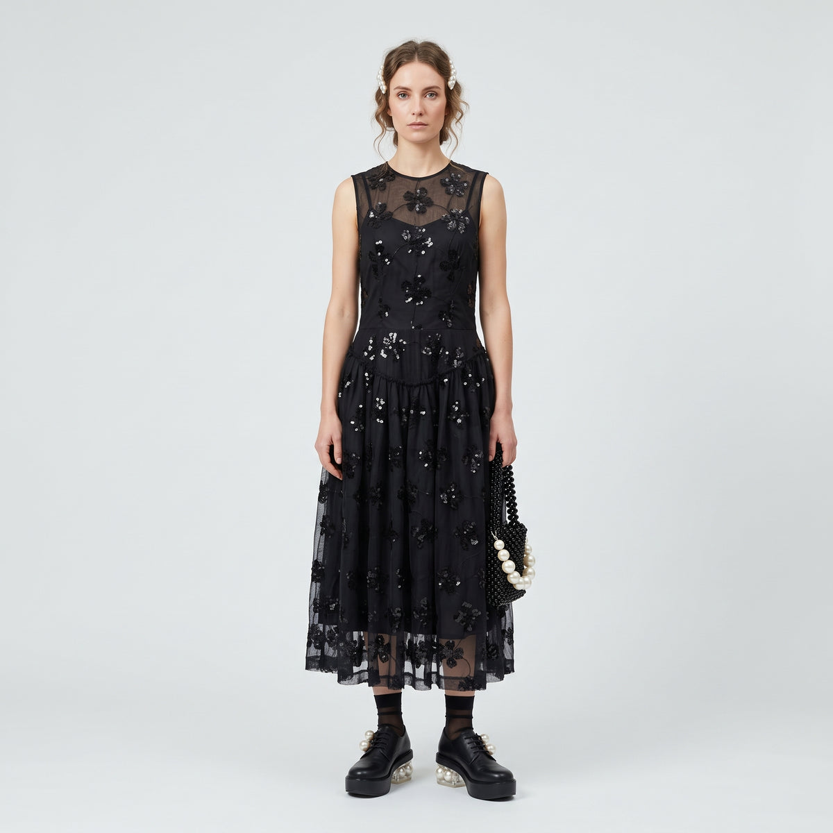 Embellished Floral Tulle Dress