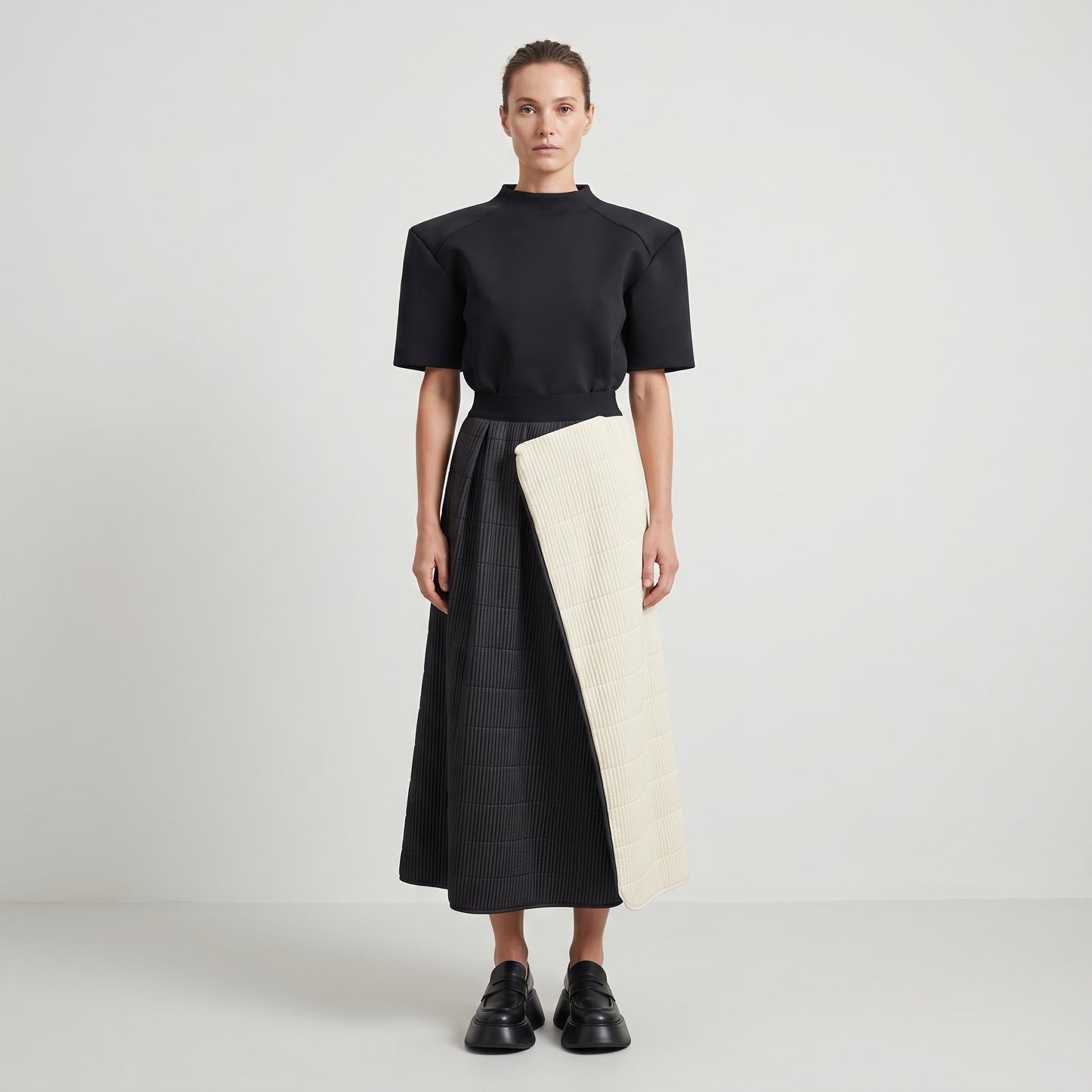 Two-Tone Quilted Midi Skirt
