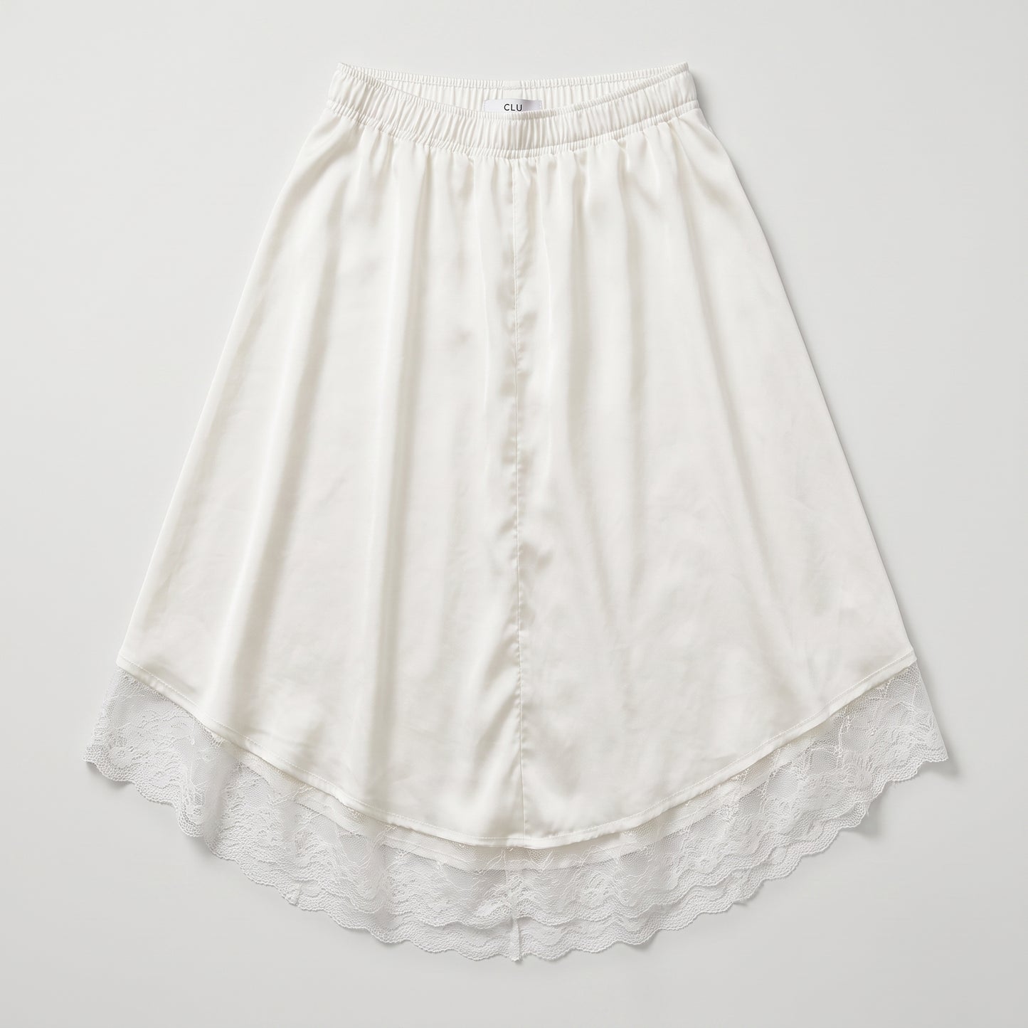 Lace Trim Satin Midi Skirt