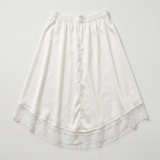 Lace Trim Satin Midi Skirt