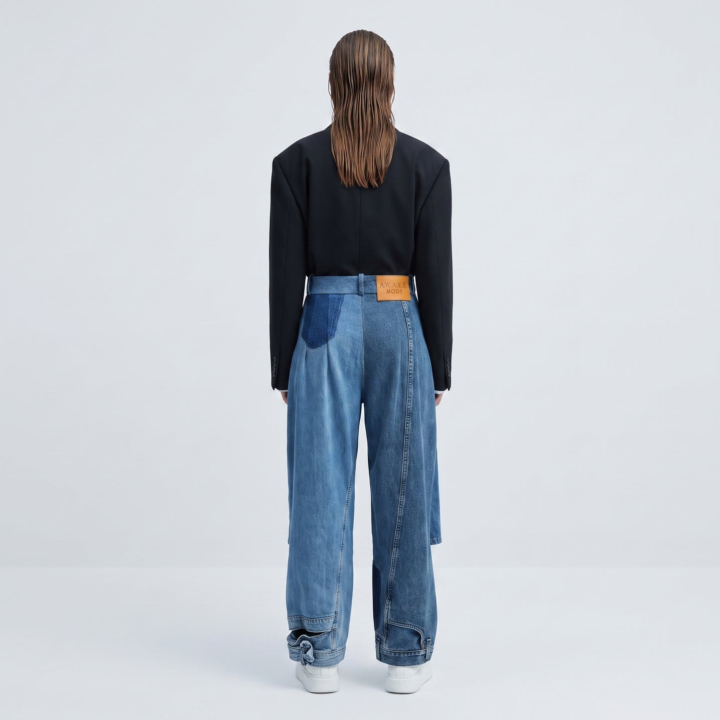 Deconstructed Pleated Denim Trousers