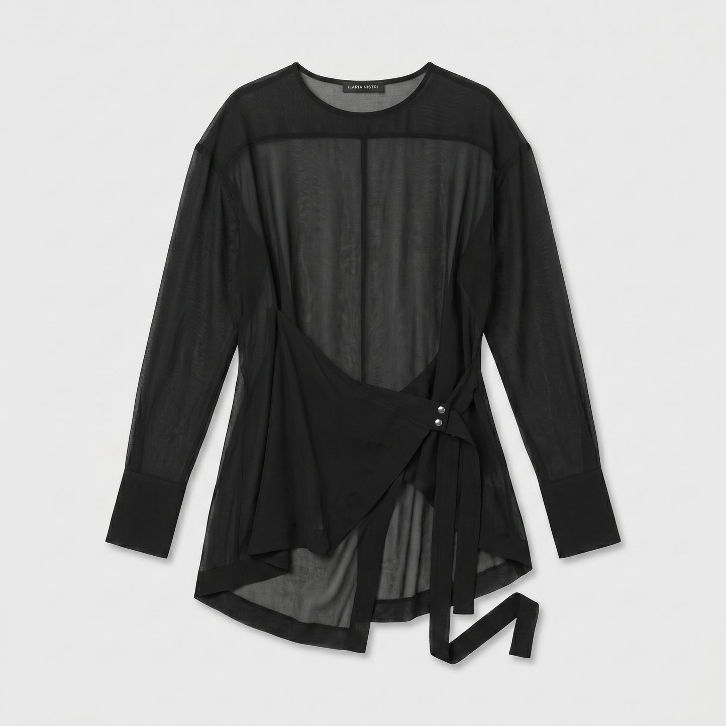 Sheer Asymmetric Draped Wrap Top