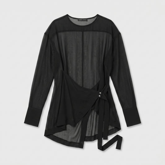 Sheer Asymmetric Draped Wrap Top