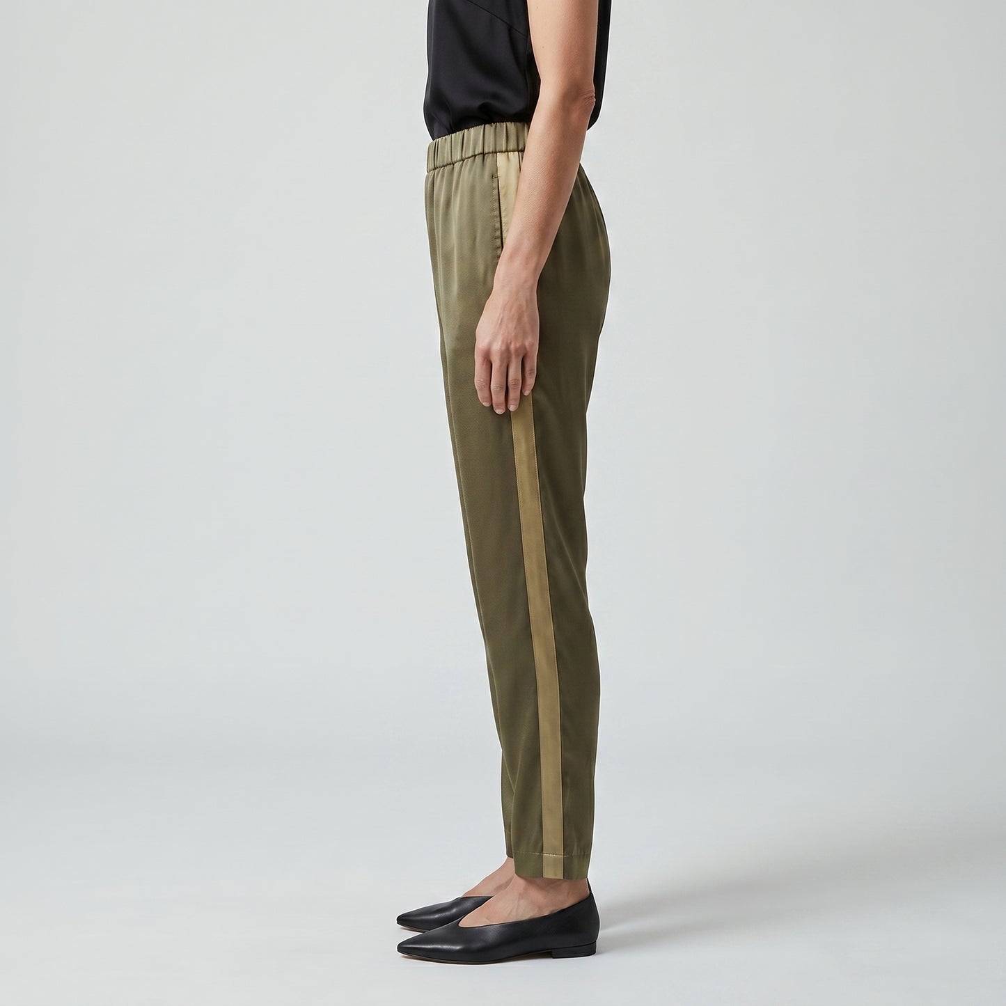 Satin Olive Tapered Trousers