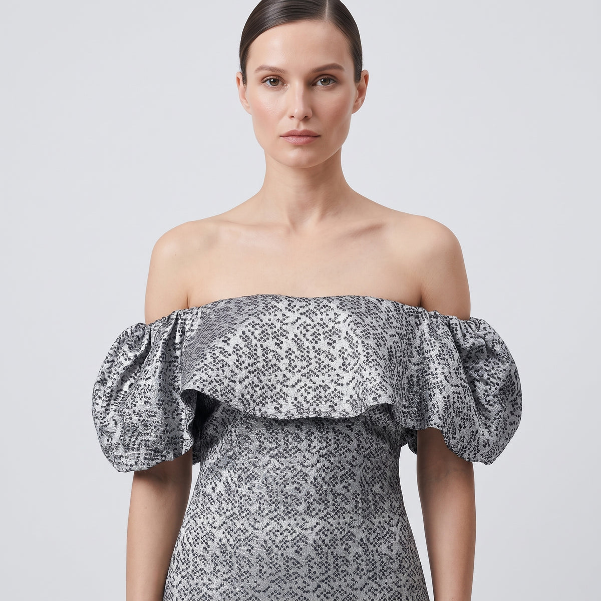 Off-Shoulder Floral Jacquard Dress