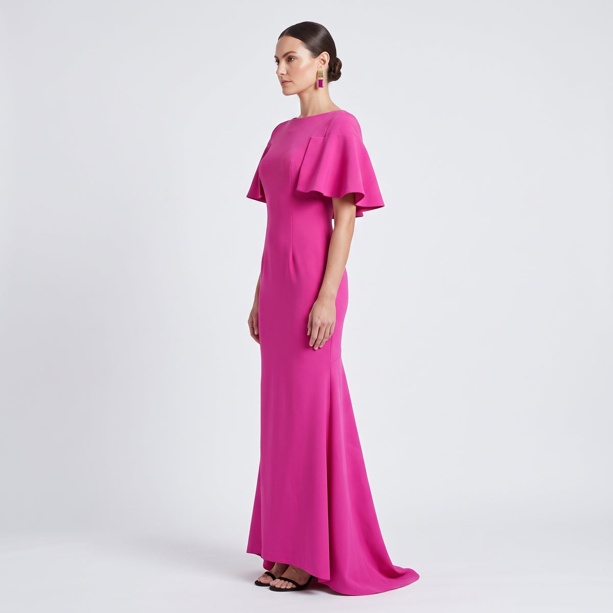 Fuchsia Flared Sleeve Evening Gown