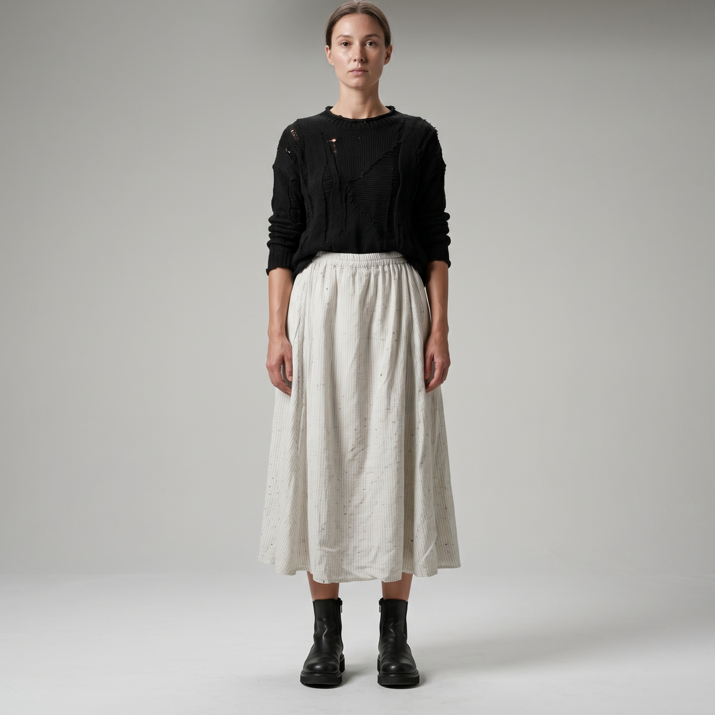 Striped A-Line Midi Skirt