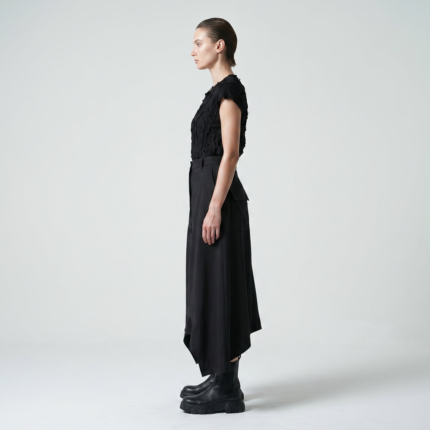 Asymmetric Tailored Black Culottes