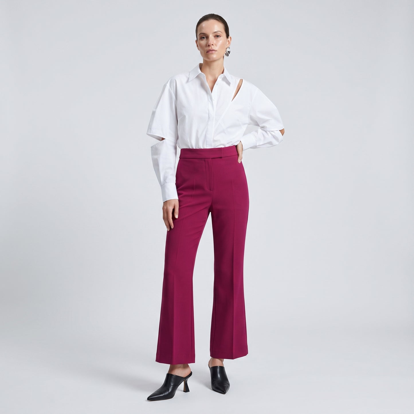 Tailored Burgundy Cropped Trousers