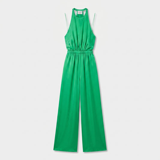 Emerald Silk Halter Jumpsuit