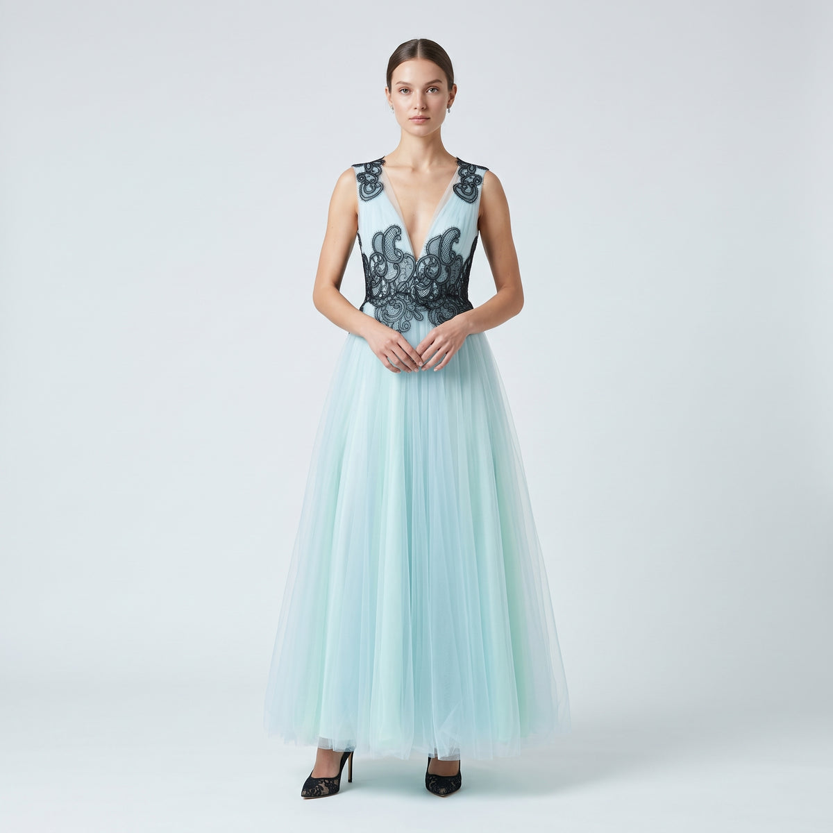 Ethereal Lace Embellished Tulle Gown