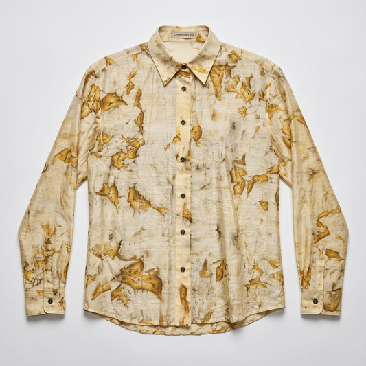 Abstract Print Silk Button-Down