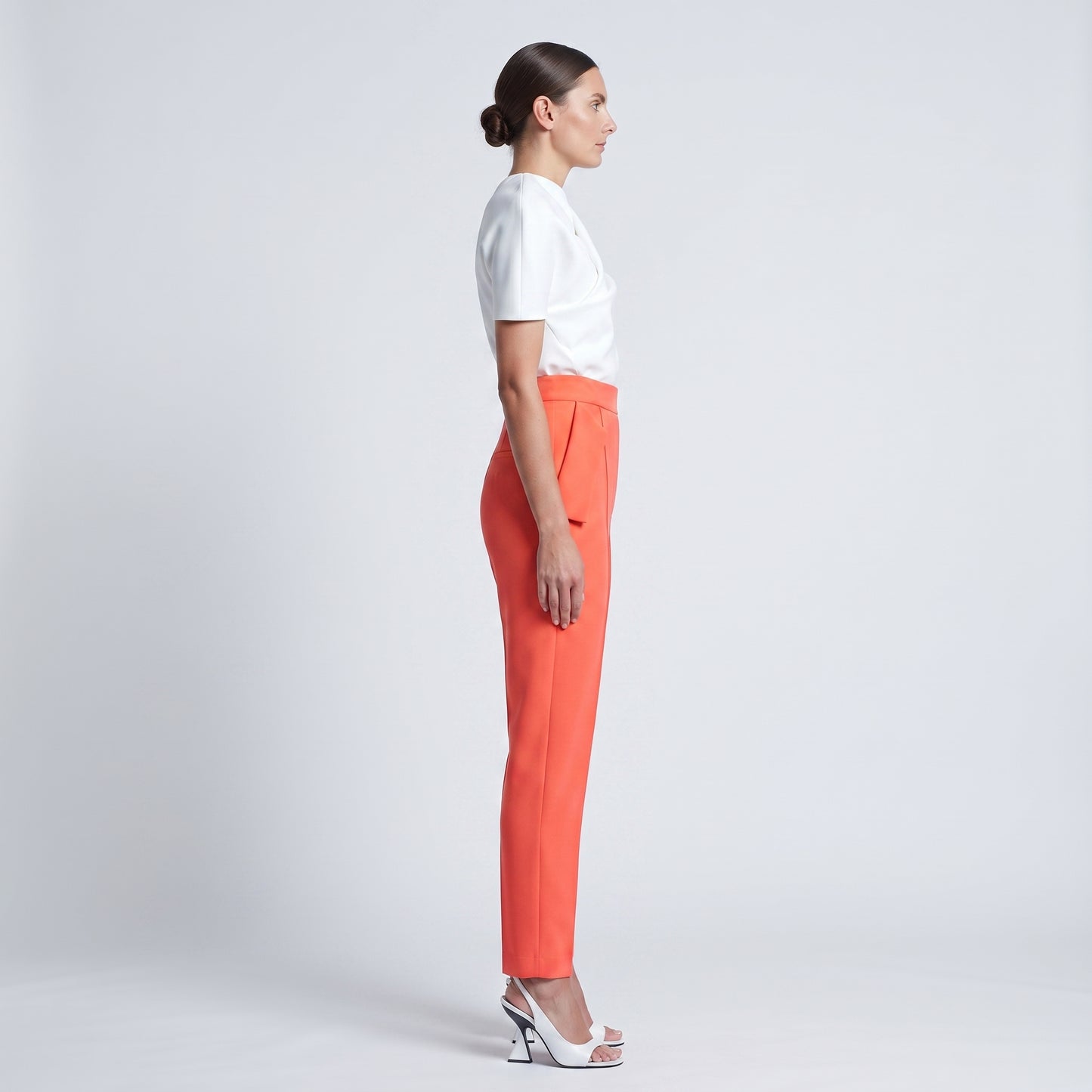 Structured High-Waisted Coral Trousers