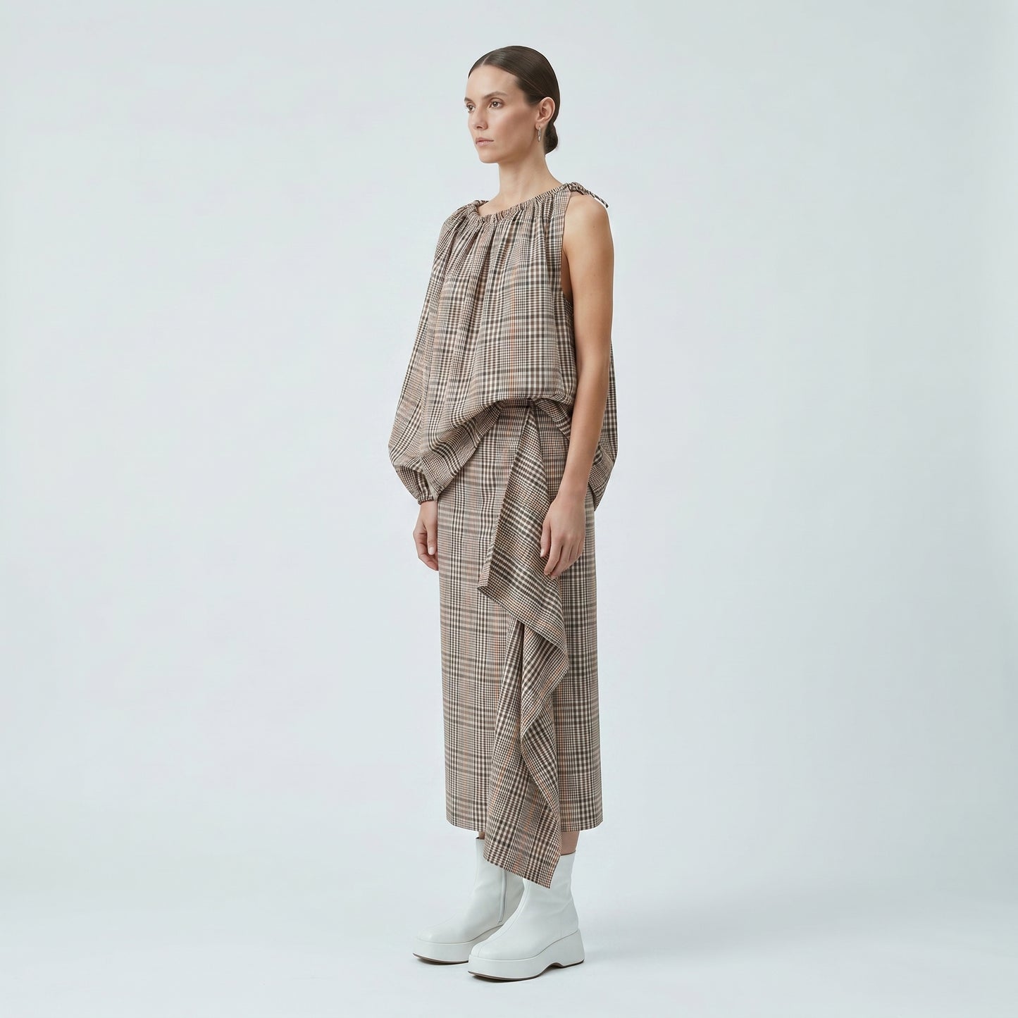 Asymmetric One Shoulder Plaid Top