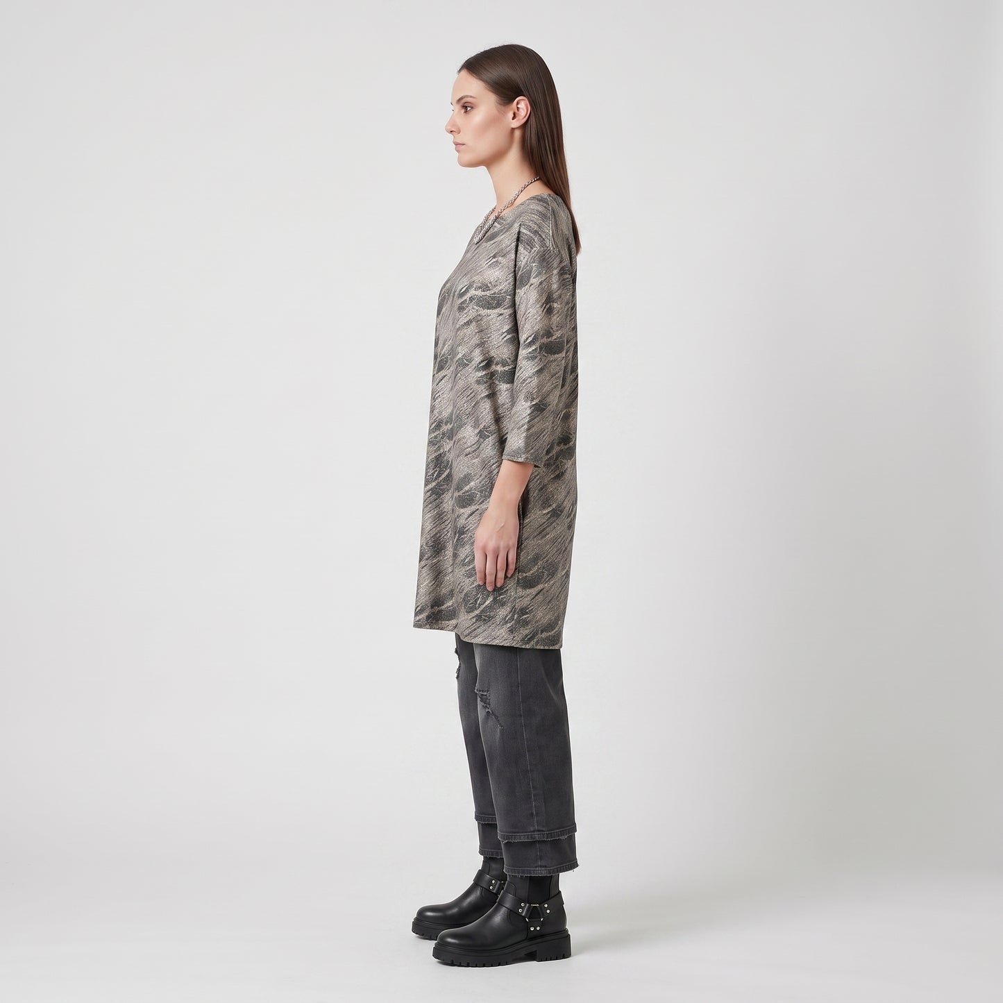 Abstract Print Metallic Jersey Top