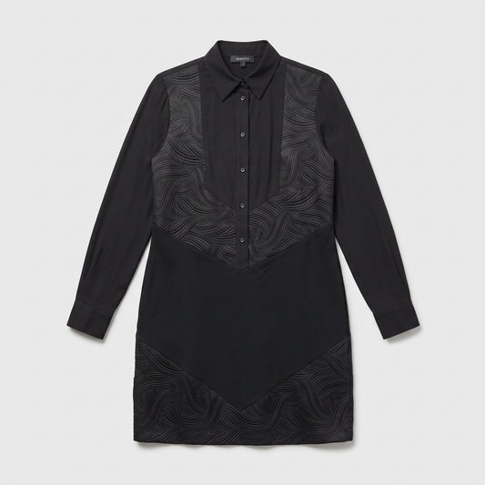 Textured Panel Button-Down Dress
