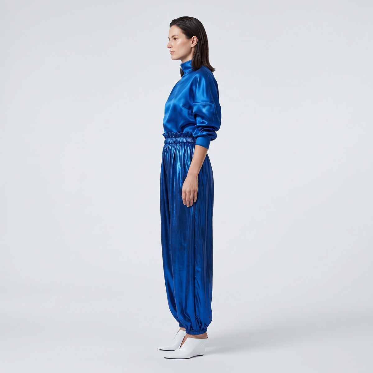 Metallic Ruched Waist Joggers