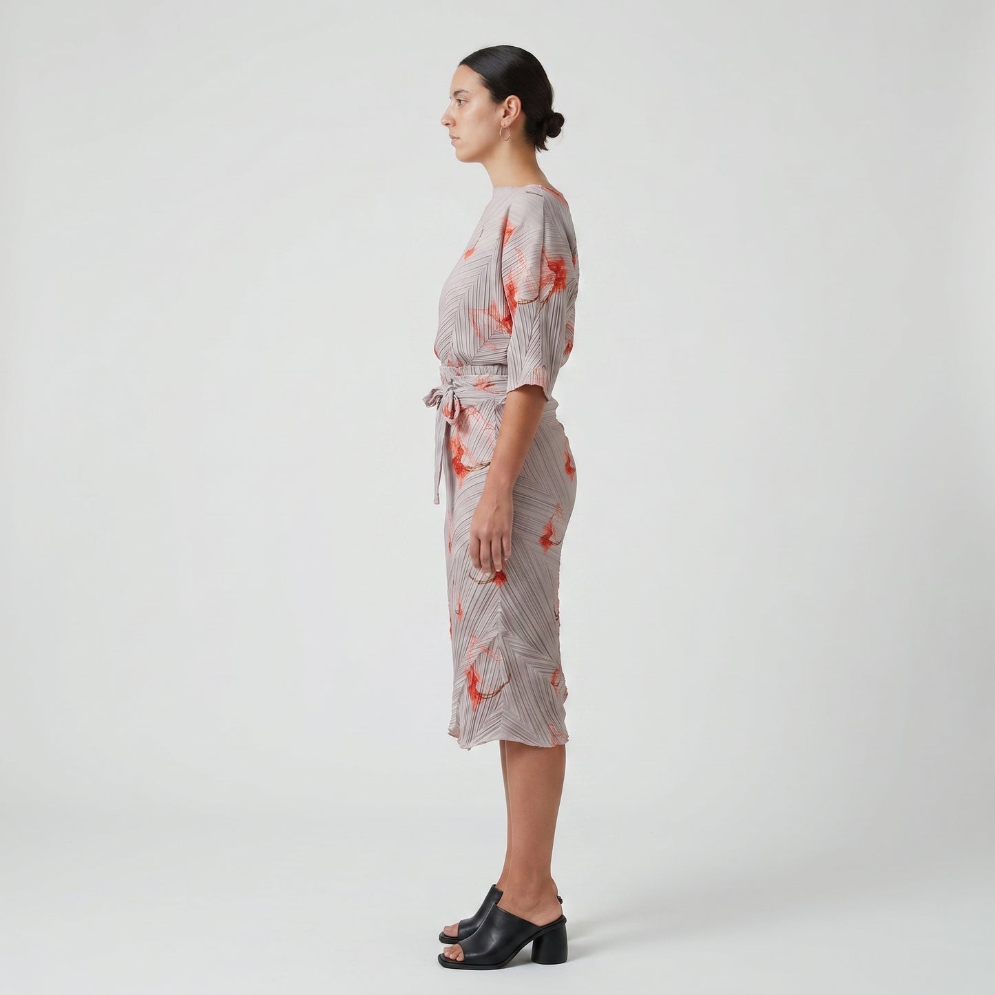 Pleated Floral Midi Skirt