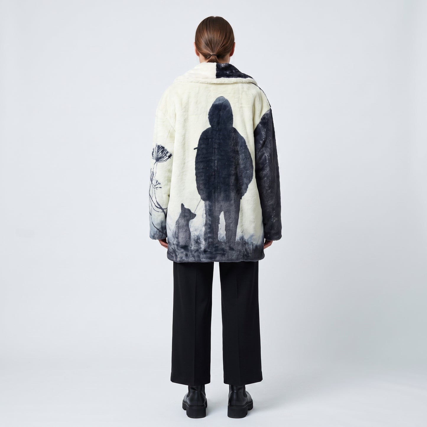 Two-Tone Printed Faux Fur Coat