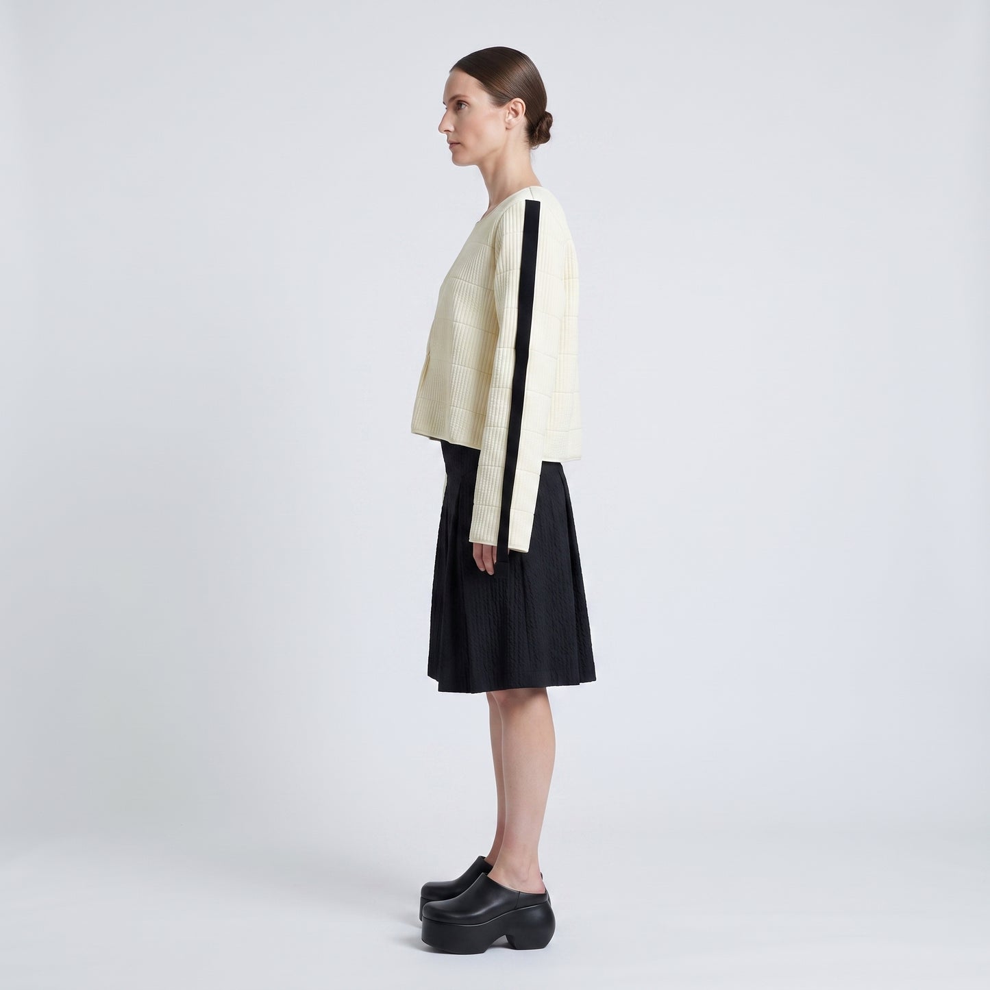 Quilted Contrast Sleeve Crop Top