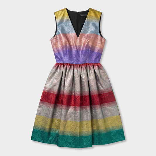 Metallic Rainbow Pleated Dress