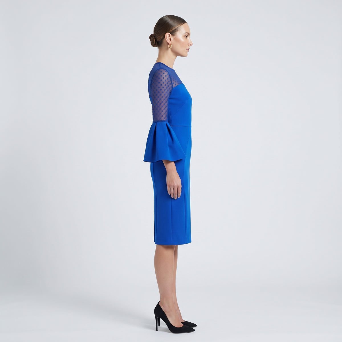 Cobalt Sheer Polka-Dot Sleeve Dress