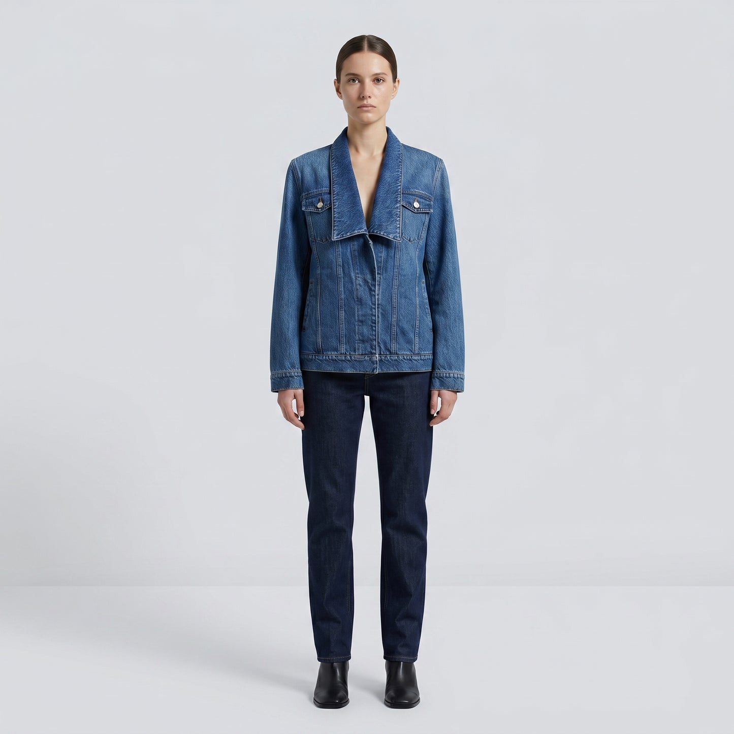 Classic Wide Lapel Denim Jacket