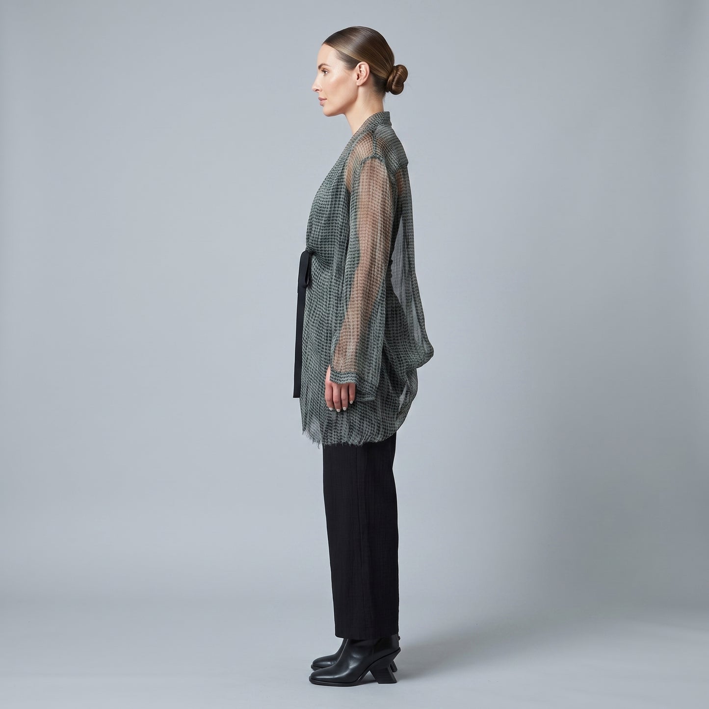 Sheer Printed Tie-Front Top
