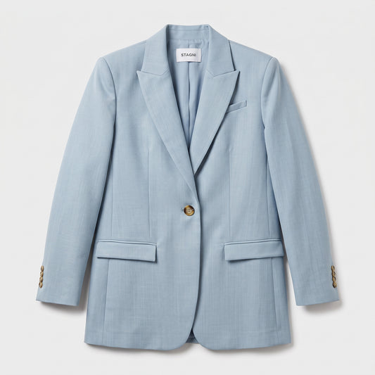 Powder Blue Tailored Single-Breasted Blazer