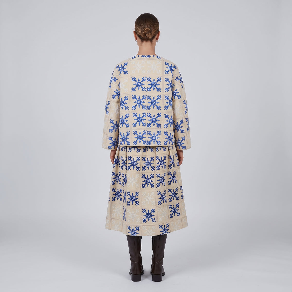 Embroidered Tile Print Midi Skirt