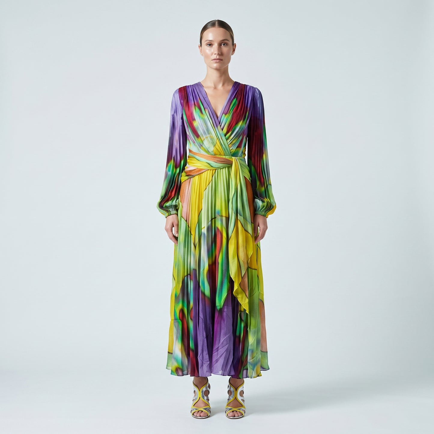 Abstract Printed Pleated Midi Dress