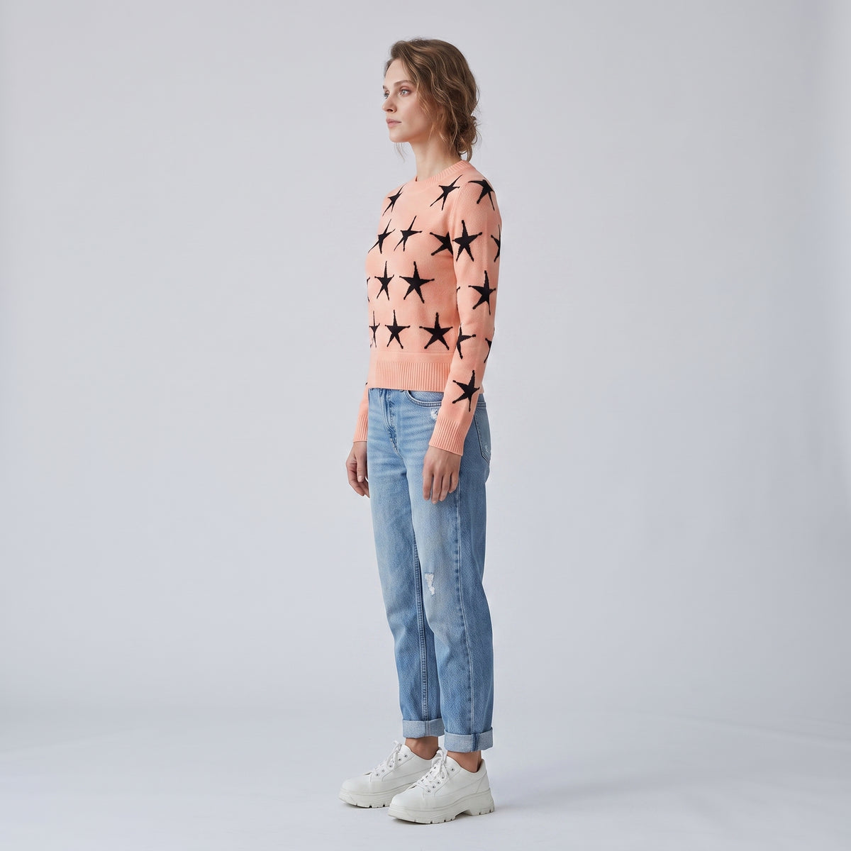 Star Intarsia Crewneck Knit Sweater